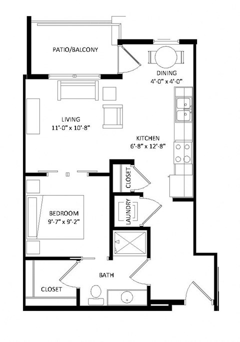 Studio B1 SIM Floor Plan at Two Points Crossing, Madison, WI